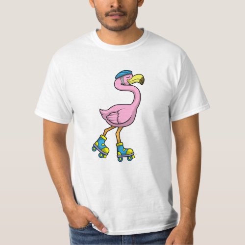 Flamingo as Skater with Skates  Helmet T_Shirt