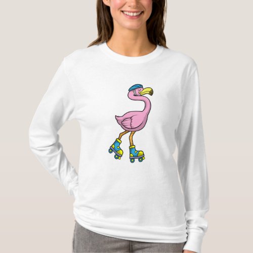 Flamingo as Skater with Skates  Helmet T_Shirt