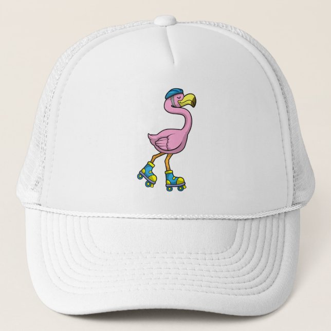 Flamingo as Skater with Skates & Helmet Trucker Hat (Front)