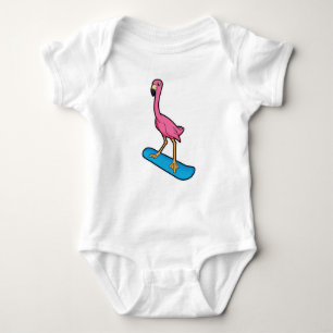 Flamingo as Snowboarder with Snowbaord Baby Bodysuit