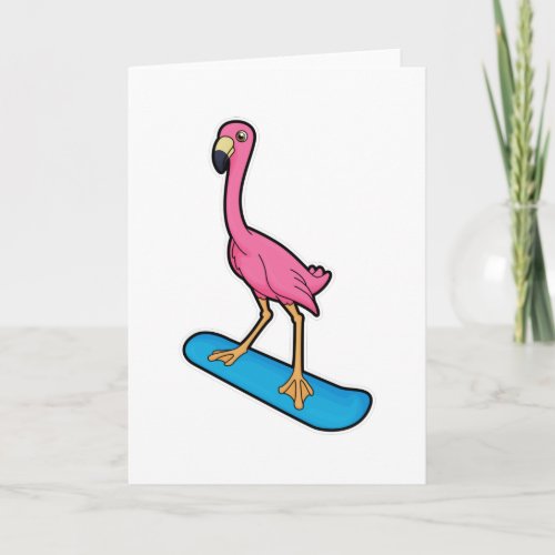 Flamingo as Snowboarder with Snowbaord Card