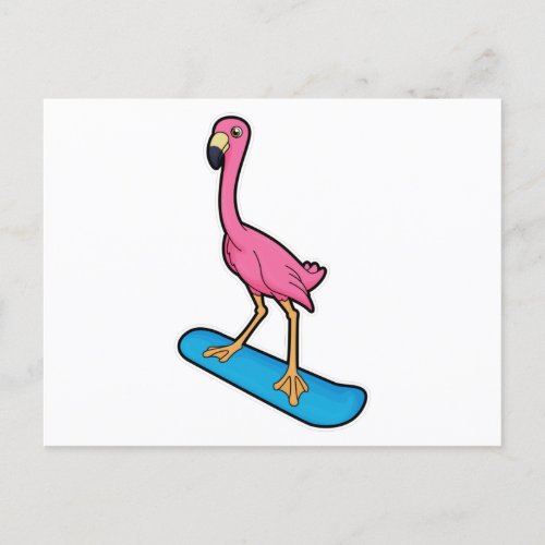 Flamingo as Snowboarder with Snowbaord Postcard