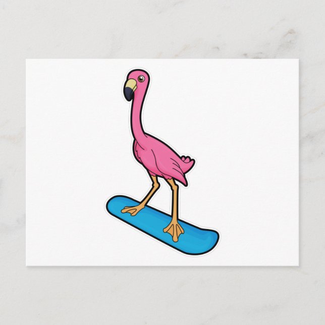 Flamingo as Snowboarder with Snowbaord Postcard (Front)