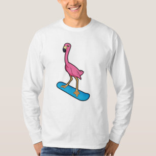 Flamingo as Snowboarder with Snowbaord T-Shirt