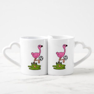Flamingo as Soccer player with Soccer Coffee Mug Set
