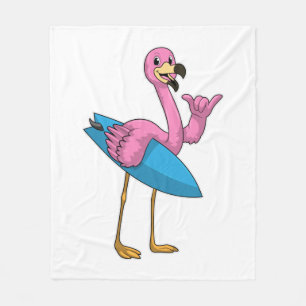 Flamingo as Surfer with Surfboard Fleece Blanket