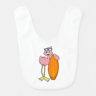 Flamingo as Surfer with Surfboard.PNG Baby Bib