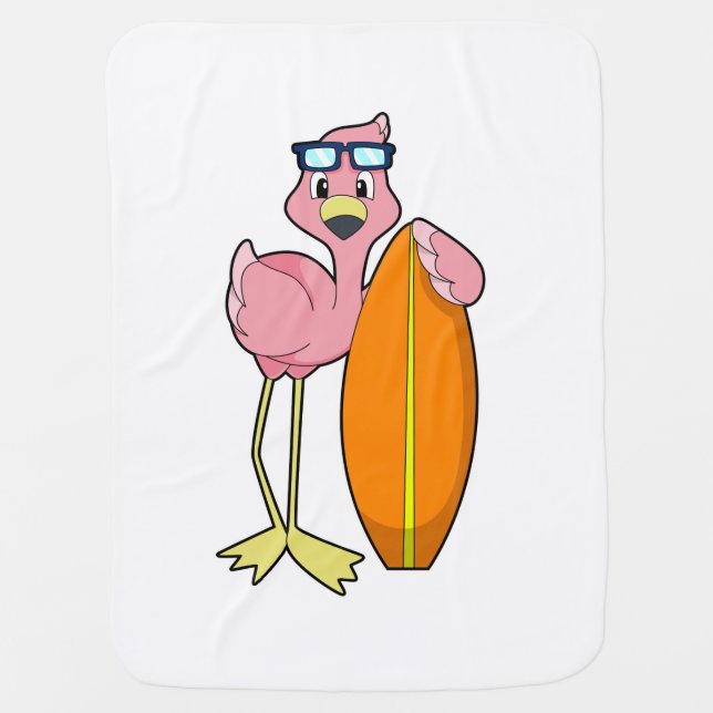 Flamingo as Surfer with Surfboard.PNG Baby Blanket (Front)