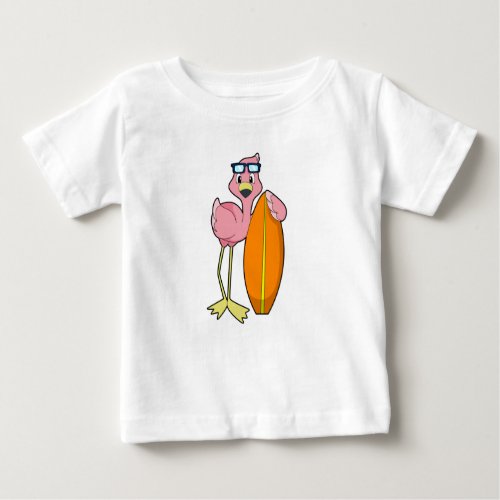 Flamingo as Surfer with SurfboardPNG Baby T_Shirt