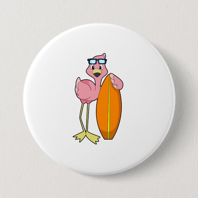Flamingo as Surfer with Surfboard.PNG Button (Front)