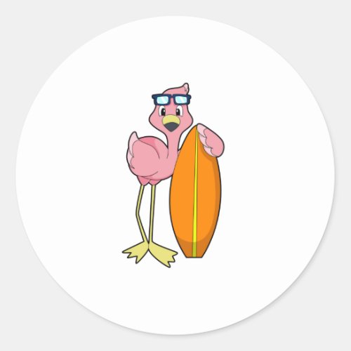 Flamingo as Surfer with SurfboardPNG Classic Round Sticker