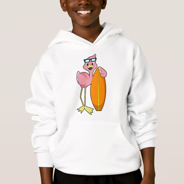 Flamingo as Surfer with Surfboard.PNG Hoodie (Front)