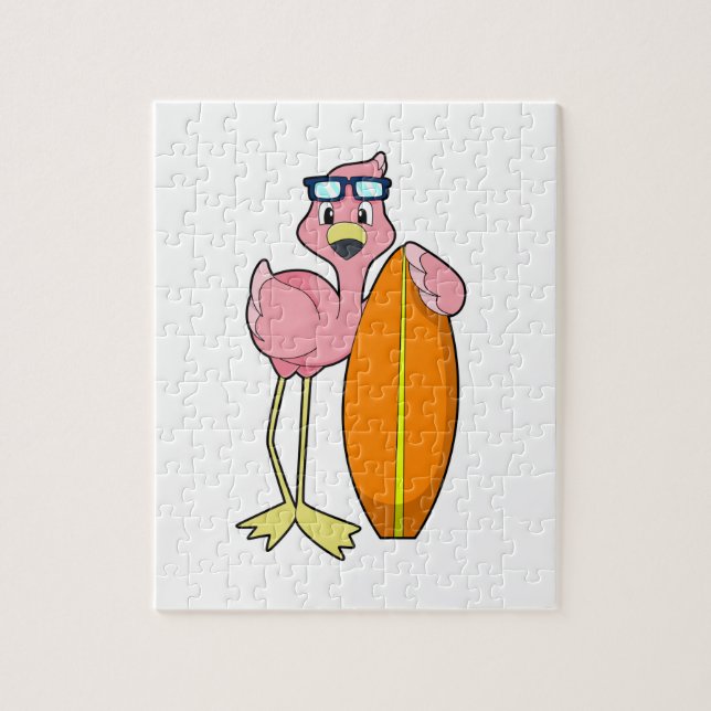 Flamingo as Surfer with Surfboard.PNG Jigsaw Puzzle (Vertical)