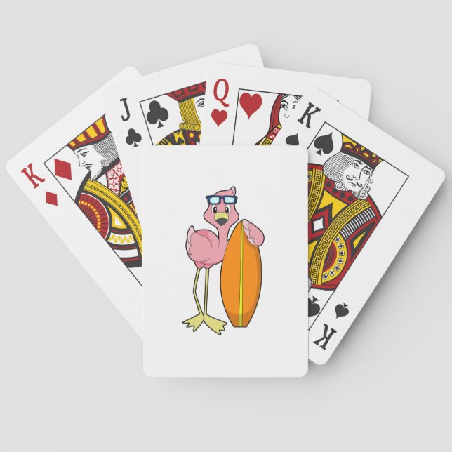 Flamingo as Surfer with Surfboard.PNG Poker Cards (Back)