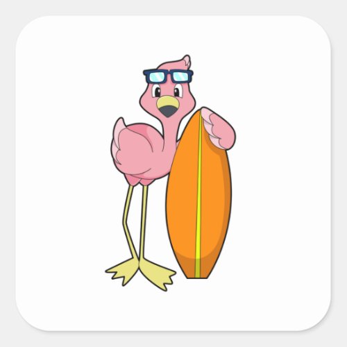 Flamingo as Surfer with SurfboardPNG Square Sticker