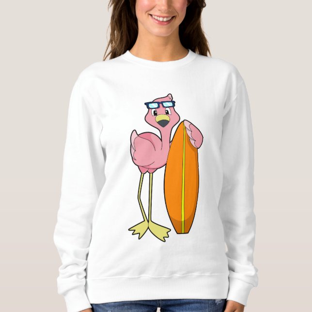 Flamingo as Surfer with Surfboard.PNG Sweatshirt (Front)