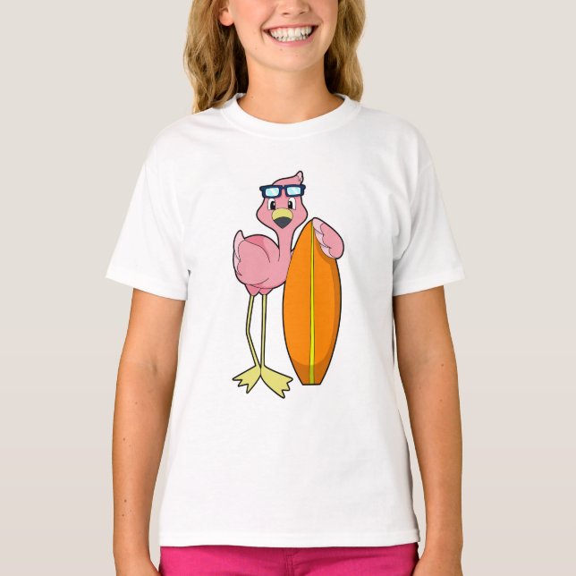 Flamingo as Surfer with Surfboard.PNG T-Shirt (Front)