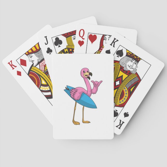 Flamingo as Surfer with Surfboard Poker Cards (Back)