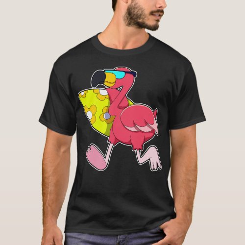 Flamingo as Surfer with Surfboard Sunglasses T_Shirt