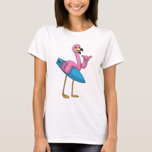 Flamingo as Surfer with Surfboard T-Shirt