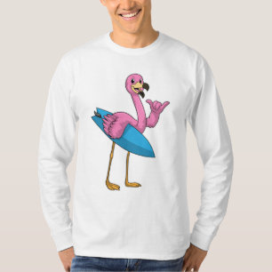 Flamingo as Surfer with Surfboard T-Shirt