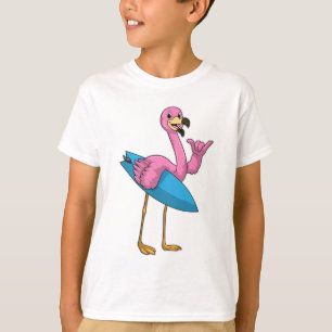 Flamingo as Surfer with Surfboard T-Shirt