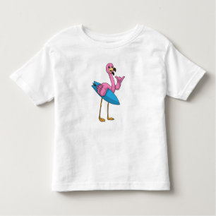 Flamingo as Surfer with Surfboard Toddler T-shirt