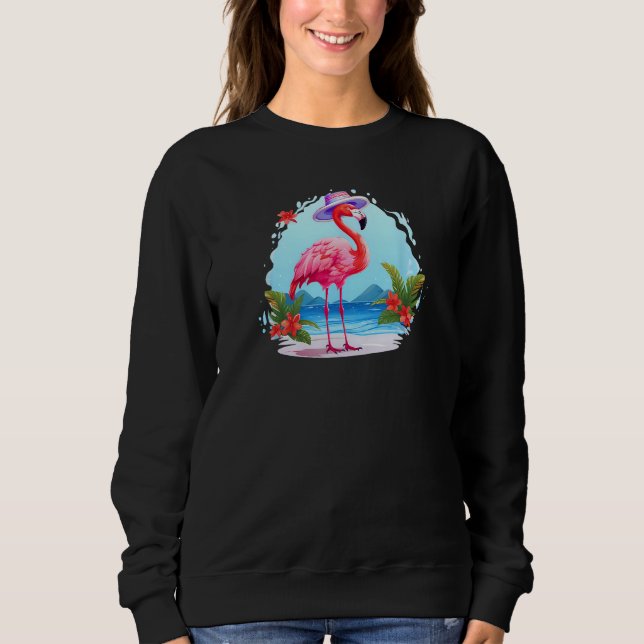 Flamingo At Beach Summer Vacation Sweatshirt (Front)