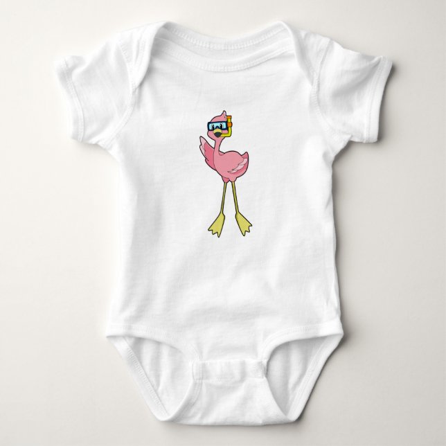 Flamingo at Diving with Snorkel Baby Bodysuit (Front)
