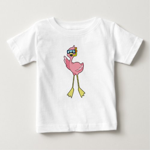 Flamingo at Diving with Snorkel Baby T_Shirt