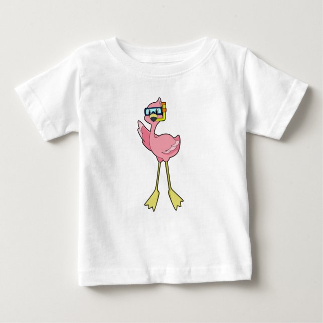 Flamingo at Diving with Snorkel Baby T-Shirt (Front)