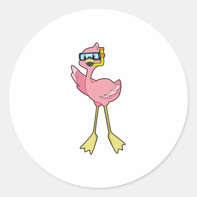 Flamingo at Diving with Snorkel Classic Round Sticker (Front)
