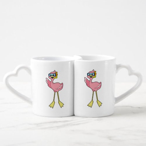 Flamingo at Diving with Snorkel Coffee Mug Set