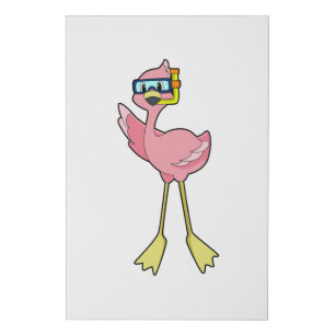 Flamingo at Diving with Snorkel Faux Canvas Print
