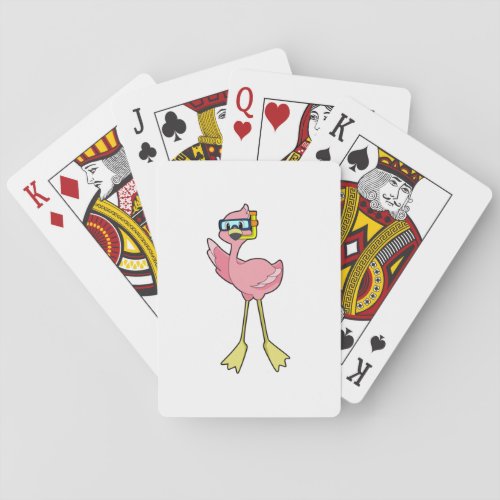 Flamingo at Diving with Snorkel Playing Cards