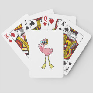 Flamingo at Diving with Snorkel Poker Cards