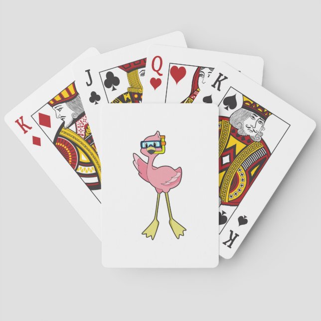 Flamingo at Diving with Snorkel Poker Cards (Back)