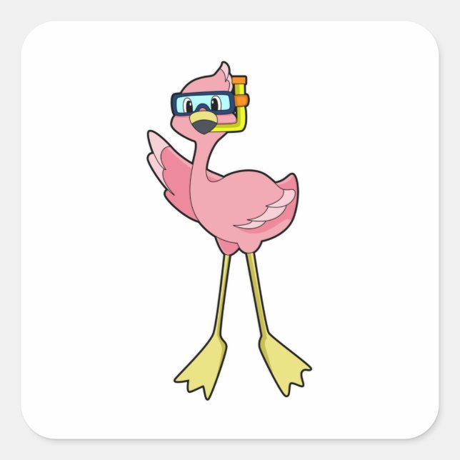 Flamingo at Diving with Snorkel Square Sticker (Front)
