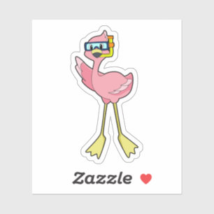 Flamingo at Diving with Snorkel Sticker