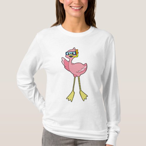 Flamingo at Diving with Snorkel T_Shirt