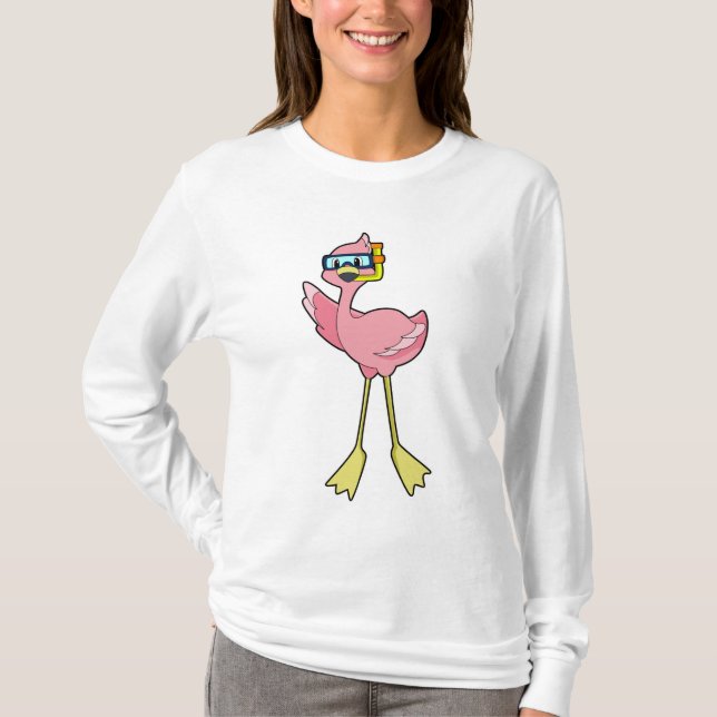 Flamingo at Diving with Snorkel T-Shirt (Front)