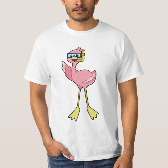 Flamingo at Diving with Snorkel T-Shirt (Front)