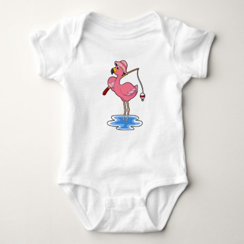 Flamingo at Fishing with Fishing rod Baby Bodysuit