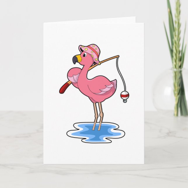 Flamingo at Fishing with Fishing rod Card (Front)