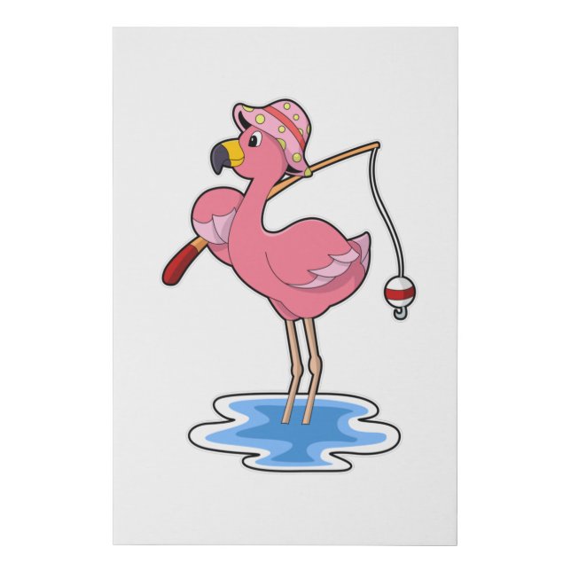 Flamingo at Fishing with Fishing rod Faux Canvas Print (Front)