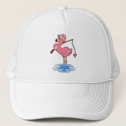 Flamingo at Fishing with Fishing rod Trucker Hat