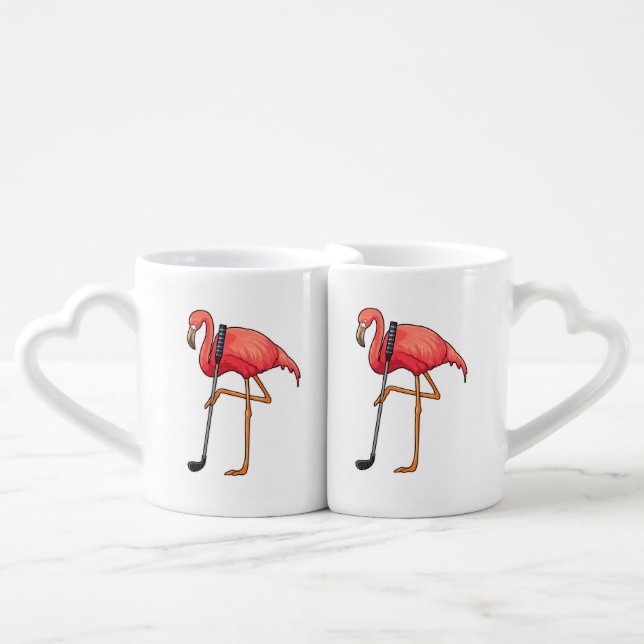 Flamingo at Golf with Golf club Coffee Mug Set (Front Nesting)