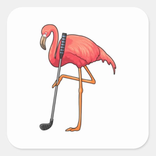 Flamingo at Golf with Golf club Square Sticker