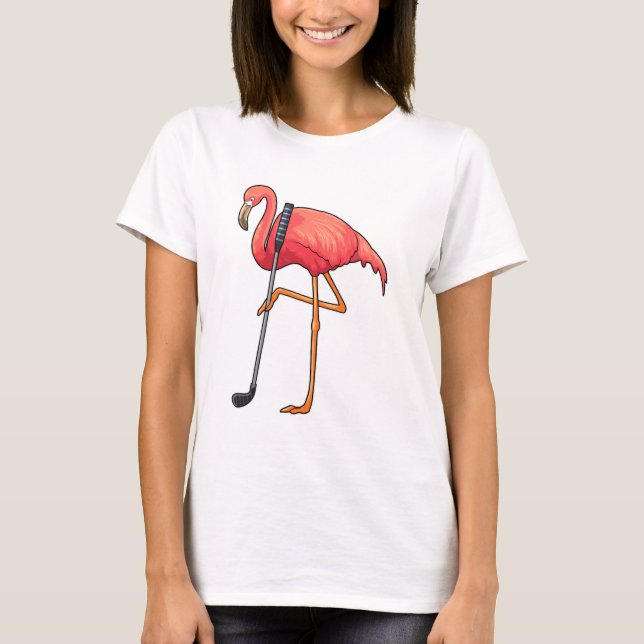 Flamingo at Golf with Golf club T-Shirt (Front)