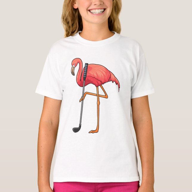 Flamingo at Golf with Golf club T-Shirt (Front)